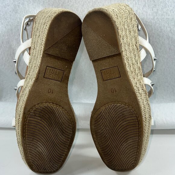 Time And Tru White Studded Espadrille Wedge Sandals Memory Foam Womens Size 10 - Picture 6 of 14